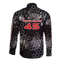 Custom Motocross Dirt Bike Long Sleeve Button Shirt with Red Rider and Honeycomb Grunge Design - Wonder Print Shop
