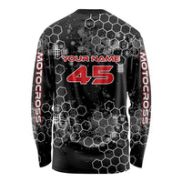 Custom Motocross Dirt Bike Long Sleeve Shirt with Red Rider and Honeycomb Grunge Design - Wonder Print Shop