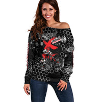 Custom Motocross Dirt Bike Off Shoulder Sweater with Red Rider and Honeycomb Grunge Design - Wonder Print Shop