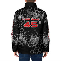 Custom Motocross Dirt Bike Padded Jacket with Red Rider and Honeycomb Grunge Design - Wonder Print Shop