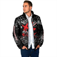 Custom Motocross Dirt Bike Padded Jacket with Red Rider and Honeycomb Grunge Design - Wonder Print Shop