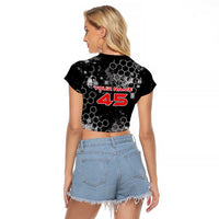 Custom Motocross Dirt Bike Raglan Cropped T Shirt with Red Rider and Honeycomb Grunge Design - Wonder Print Shop