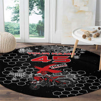 Custom Motocross Dirt Bike Round Carpet with Red Rider and Honeycomb Grunge Design - Wonder Print Shop