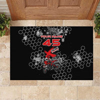 Custom Motocross Dirt Bike Rubber Doormat with Red Rider and Honeycomb Grunge Design - Wonder Print Shop
