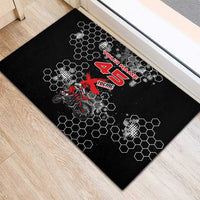 Custom Motocross Dirt Bike Rubber Doormat with Red Rider and Honeycomb Grunge Design - Wonder Print Shop