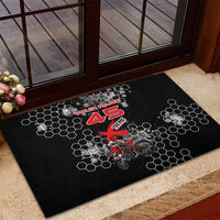 Custom Motocross Dirt Bike Rubber Doormat with Red Rider and Honeycomb Grunge Design - Wonder Print Shop