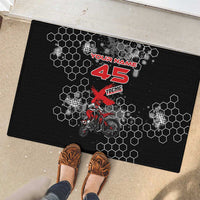Custom Motocross Dirt Bike Rubber Doormat with Red Rider and Honeycomb Grunge Design - Wonder Print Shop