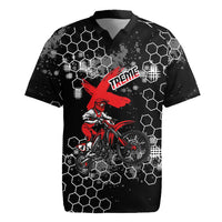 Custom Motocross Dirt Bike Rugby Jersey with Red Rider and Honeycomb Grunge Design - Wonder Print Shop