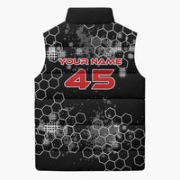 Custom Motocross Dirt Bike Sleeveless Puffer Jacket with Red Rider and Honeycomb Grunge Design - Wonder Print Shop