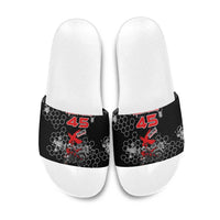 Custom Motocross Dirt Bike Slide Sandals with Red Rider and Honeycomb Grunge Design - Wonder Print Shop