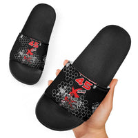 Custom Motocross Dirt Bike Slide Sandals with Red Rider and Honeycomb Grunge Design - Wonder Print Shop