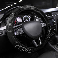 Motocross Dirt Bike Steering Wheel Cover with Red Rider and Honeycomb Grunge Design - Wonder Print Shop
