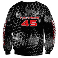 Custom Motocross Dirt Bike Sweatshirt with Red Rider and Honeycomb Grunge Design - Wonder Print Shop