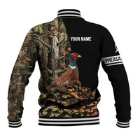 Custom Pheasant Hunting Baseball Jacket with Woodland Forest Scene and Autumn Foliage Pattern - Wonder Print Shop