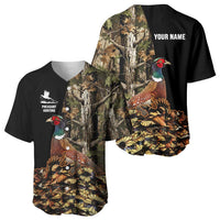 Custom Pheasant Hunting Baseball Jersey with Woodland Forest Scene and Autumn Foliage Pattern - Wonder Print Shop