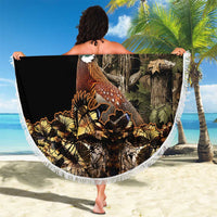 Pheasant Hunting Beach Blanket with Woodland Forest Scene and Autumn Foliage Pattern - Wonder Print Shop