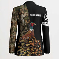 Custom Pheasant Hunting Blazer with Woodland Forest Scene and Autumn Foliage Pattern - Wonder Print Shop