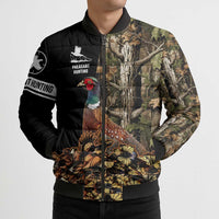 Custom Pheasant Hunting Bomber Puffer Jacket with Woodland Forest Scene and Autumn Foliage Pattern - Wonder Print Shop