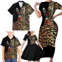 Custom Pheasant Hunting Family Matching Short Sleeve Bodycon Dress and Hawaiian Shirt with Woodland Forest Scene and Autumn Foliage Pattern - Wonder Print Shop