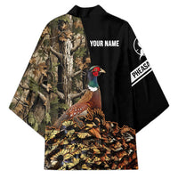 Custom Pheasant Hunting Kimono with Woodland Forest Scene and Autumn Foliage Pattern - Wonder Print Shop