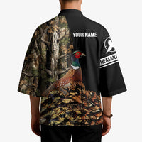Custom Pheasant Hunting Kimono with Woodland Forest Scene and Autumn Foliage Pattern - Wonder Print Shop