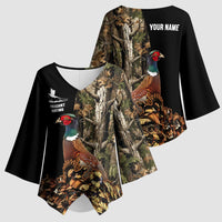 Custom Pheasant Hunting Kimono Sleeve Blouse with Woodland Forest Scene and Autumn Foliage Pattern - Wonder Print Shop