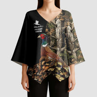 Custom Pheasant Hunting Kimono Sleeve Blouse with Woodland Forest Scene and Autumn Foliage Pattern - Wonder Print Shop