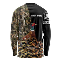 Custom Pheasant Hunting Long Sleeve Shirt with Woodland Forest Scene and Autumn Foliage Pattern - Wonder Print Shop