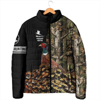 Custom Pheasant Hunting Padded Jacket with Woodland Forest Scene and Autumn Foliage Pattern - Wonder Print Shop