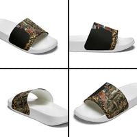 Pheasant Hunting Slide Sandals with Woodland Forest Scene and Autumn Foliage Pattern - Wonder Print Shop