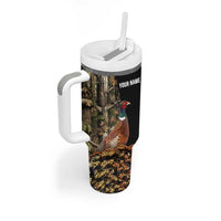Custom Pheasant Hunting Tumbler With Handle with Woodland Forest Scene and Autumn Foliage Pattern - Wonder Print Shop