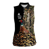 Custom Pheasant Hunting Women Sleeveless Polo Shirt with Woodland Forest Scene and Autumn Foliage Pattern - Wonder Print Shop