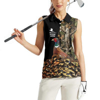 Custom Pheasant Hunting Women Sleeveless Polo Shirt with Woodland Forest Scene and Autumn Foliage Pattern - Wonder Print Shop