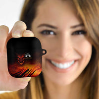 Custom Fiery Dragon Bowling AirPods Case with Flaming Ball and Hexagon Flame Pattern - Wonder Print Shop