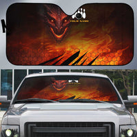 Custom Fiery Dragon Bowling Auto Sun Shade with Flaming Ball and Hexagon Flame Pattern - Wonder Print Shop