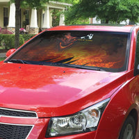 Custom Fiery Dragon Bowling Auto Sun Shade with Flaming Ball and Hexagon Flame Pattern - Wonder Print Shop