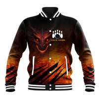 Custom Fiery Dragon Bowling Baseball Jacket with Flaming Ball and Hexagon Flame Pattern - Wonder Print Shop