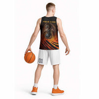 Custom Fiery Dragon Bowling Basketball Jersey with Flaming Ball and Hexagon Flame Pattern - Wonder Print Shop