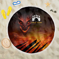 Custom Fiery Dragon Bowling Beach Blanket with Flaming Ball and Hexagon Flame Pattern - Wonder Print Shop
