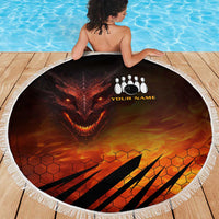 Custom Fiery Dragon Bowling Beach Blanket with Flaming Ball and Hexagon Flame Pattern - Wonder Print Shop