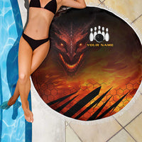 Custom Fiery Dragon Bowling Beach Blanket with Flaming Ball and Hexagon Flame Pattern - Wonder Print Shop