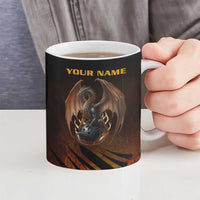 Custom Fiery Dragon Bowling Ceramic Mug with Flaming Ball and Hexagon Flame Pattern - Wonder Print Shop
