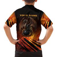 Custom Fiery Dragon Bowling Family Matching Off Shoulder Short Dress and Hawaiian Shirt with Flaming Ball and Hexagon Flame Pattern - Wonder Print Shop