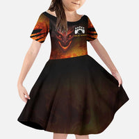Custom Fiery Dragon Bowling Family Matching Off Shoulder Short Dress and Hawaiian Shirt with Flaming Ball and Hexagon Flame Pattern - Wonder Print Shop