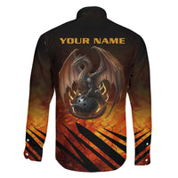 Custom Fiery Dragon Bowling Family Matching Off Shoulder Short Dress and Hawaiian Shirt with Flaming Ball and Hexagon Flame Pattern - Wonder Print Shop
