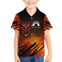 Custom Fiery Dragon Bowling Family Matching Off Shoulder Short Dress and Hawaiian Shirt with Flaming Ball and Hexagon Flame Pattern - Wonder Print Shop