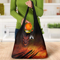 Custom Fiery Dragon Bowling Grocery Bag with Flaming Ball and Hexagon Flame Pattern - Wonder Print Shop