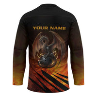Custom Fiery Dragon Bowling Hockey Jersey with Flaming Ball and Hexagon Flame Pattern - Wonder Print Shop
