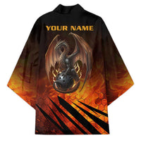 Custom Fiery Dragon Bowling Kimono with Flaming Ball and Hexagon Flame Pattern - Wonder Print Shop
