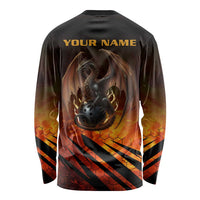 Custom Fiery Dragon Bowling Long Sleeve Shirt with Flaming Ball and Hexagon Flame Pattern - Wonder Print Shop